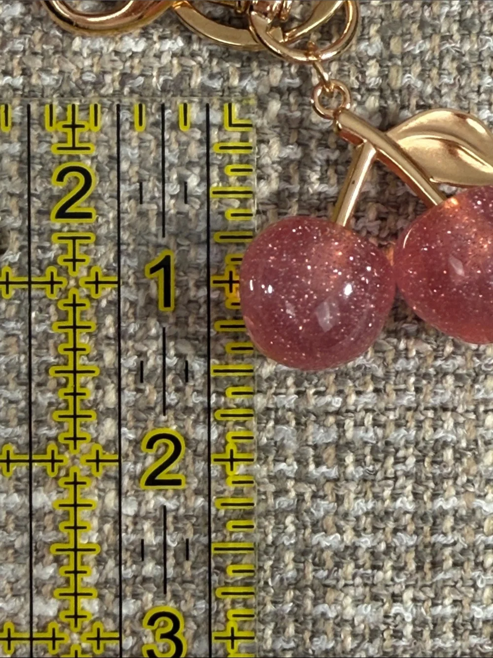 Gold Cherry Pendant Keychain - Pink Glitter Cherries